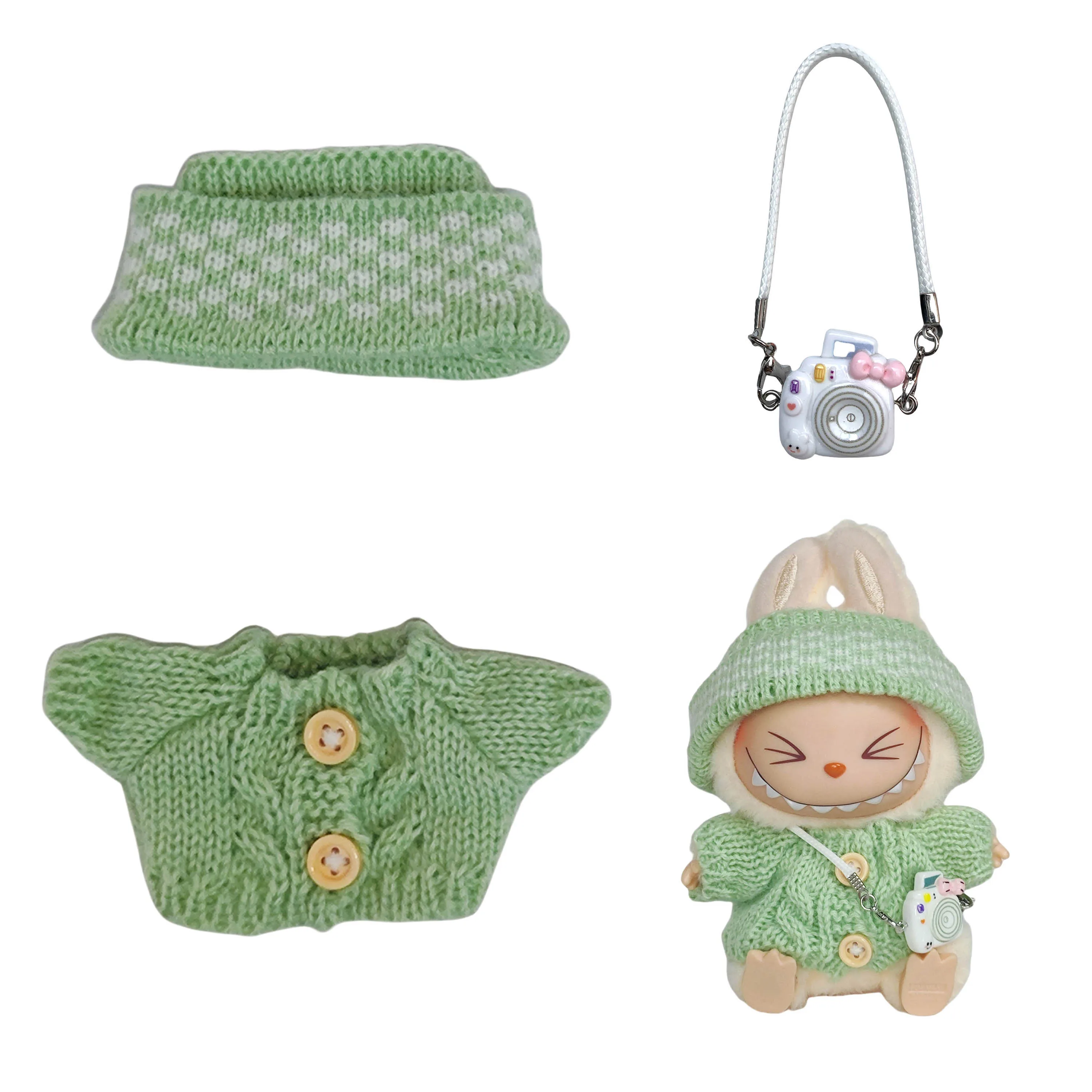 Labubu I II Dolls Cute Clothing 4 Colors Mesh Sweater and Hat Set Accessories Clothing Plush Doll Clothing