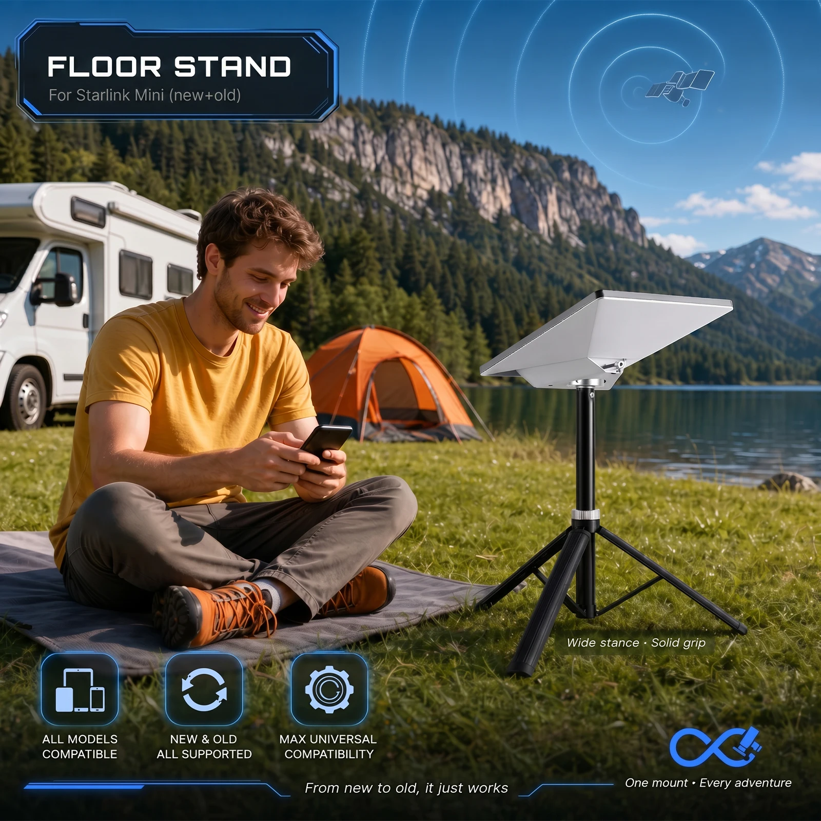 Tripod Stand Mount for Mini Pipe Adapter Satellite Dish Light Aluminum Foldable Adjustable Height RV Outdoor Camping Holder