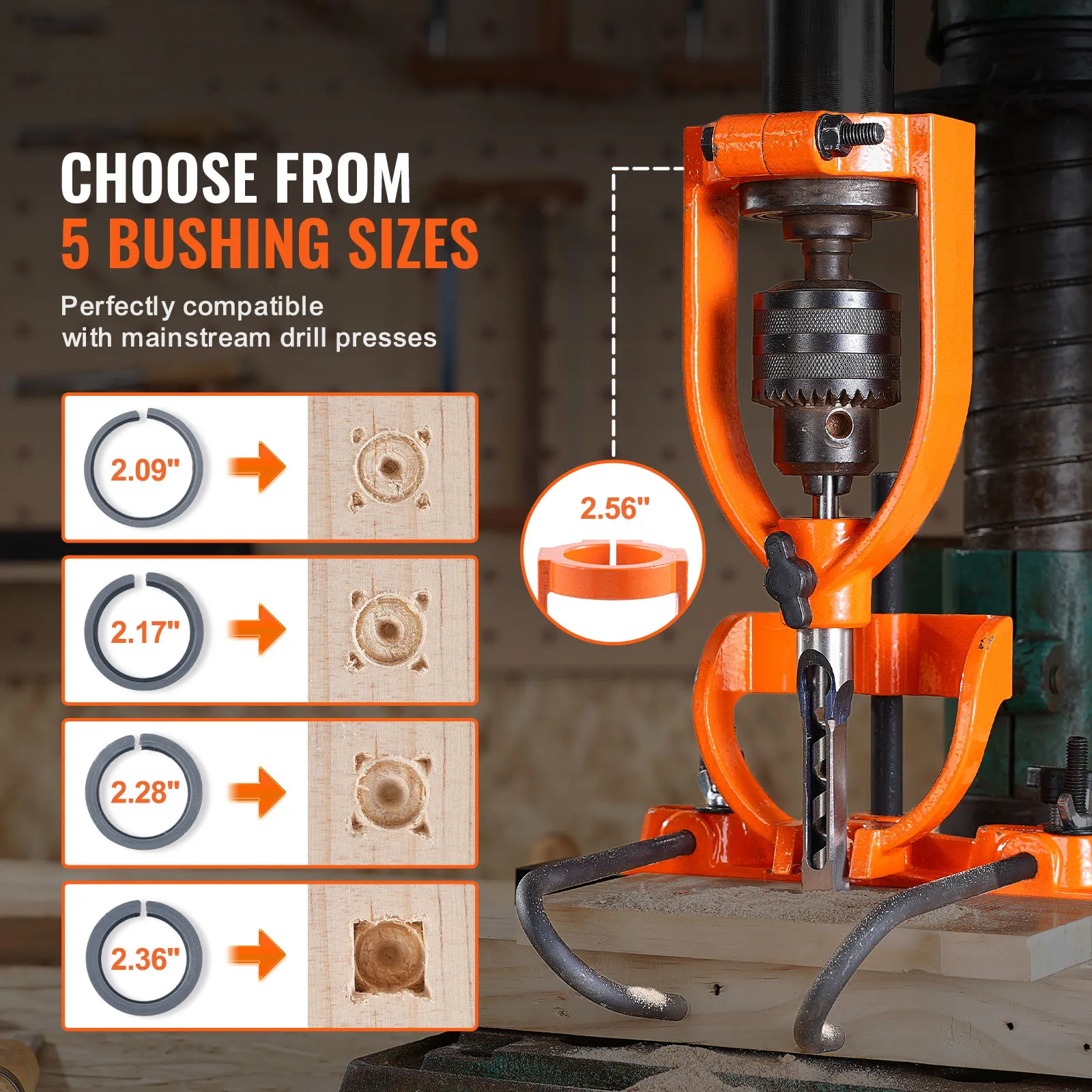 SucceBuy Mortising Attachment for Drill Press, 4 Model Drills Square Hole Chisel Set for Woodworking Mortising Tenoning Drilling