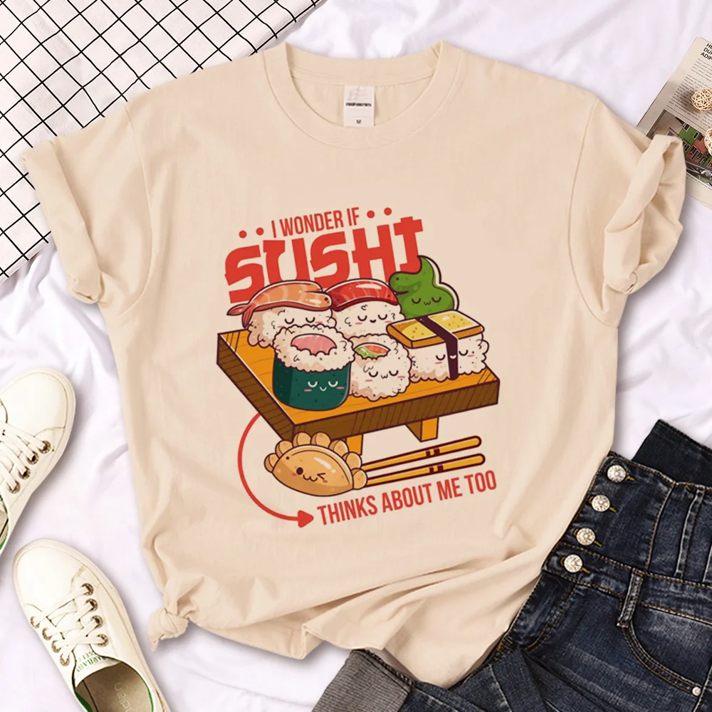 Camiseta de Sushi para mujer, ropa de calle harajuku de manga, ropa divertida para mujer