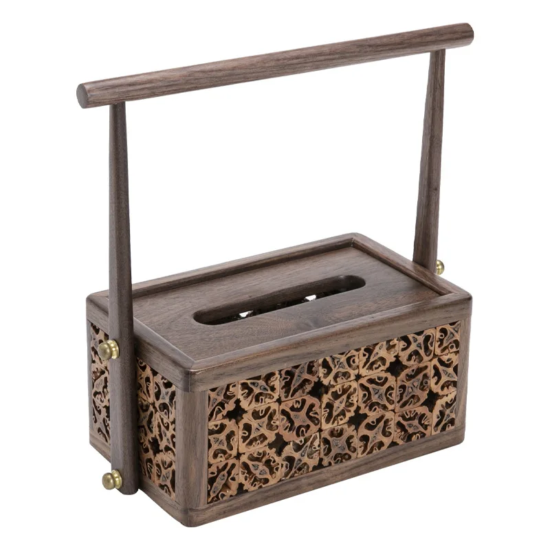 High-end living room walnut tissue box coffee table tea table desktop storage box creative handmade walnut home pumping