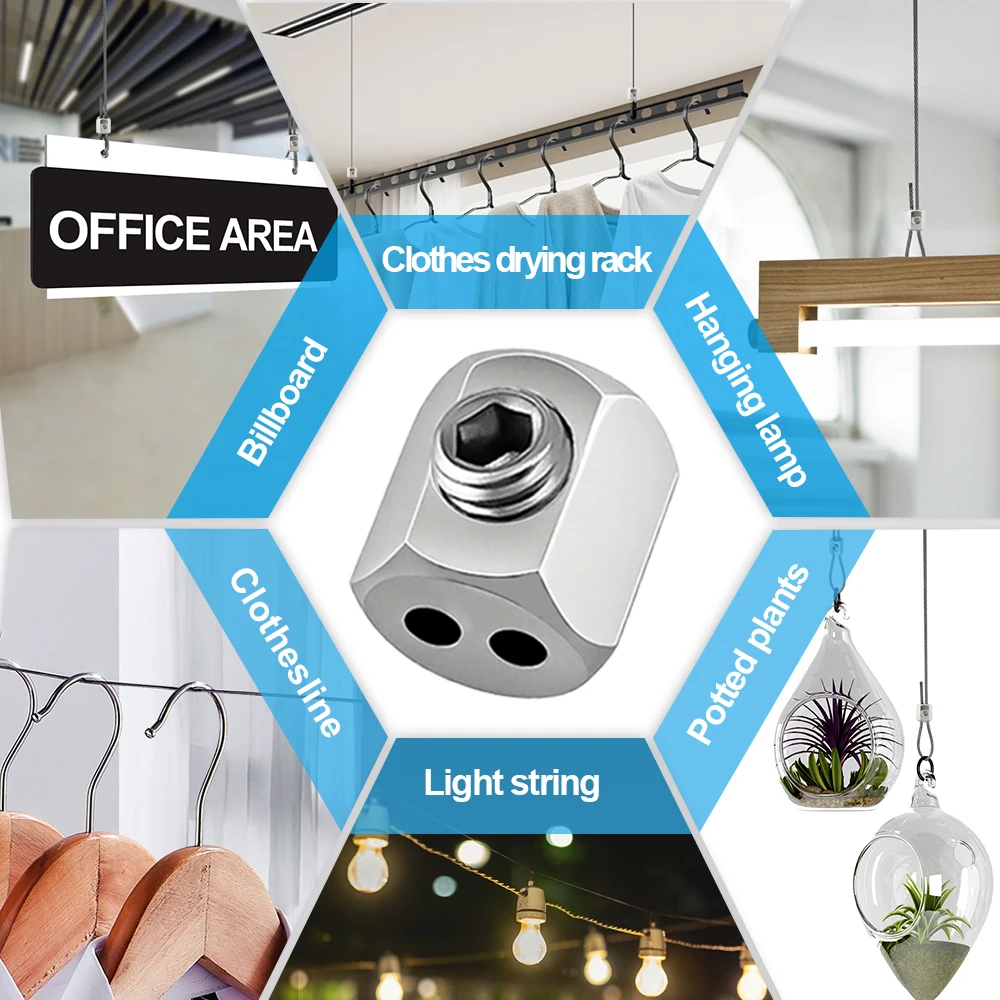 10pcs Clamps,Wire Rope Clamp,Copper Material, Adjustable Double Hole Cable Rope Clip, 1-1.5mm Cable Rope Fixing Device