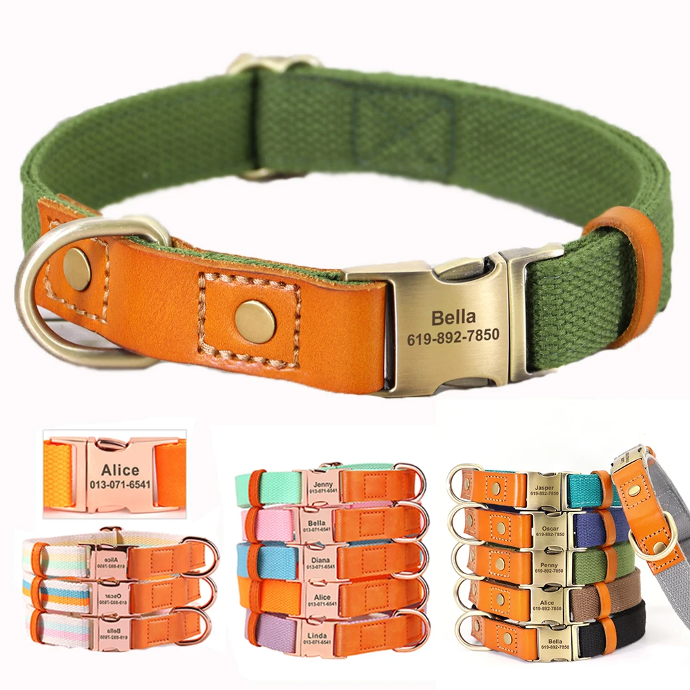 Personalized Dog Buckle Collar Nylon Leather Dog Collars Freen Engraving Name For Small Medium Dogs Anti-lost Chihuahua Collars