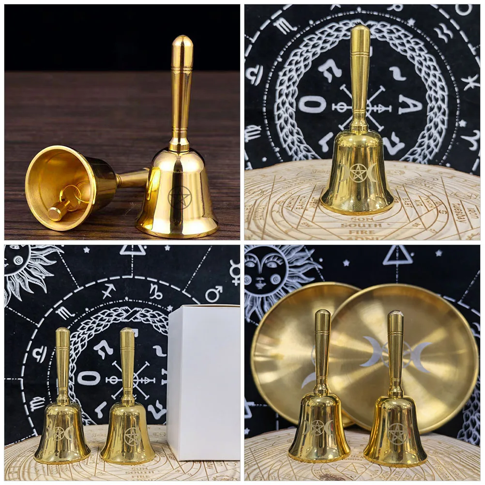 

Retro Style Brass Altar Bell Unique Shape Design Sturdy Hand Bell for Altar Kits Desktop Decoration Witch Bells