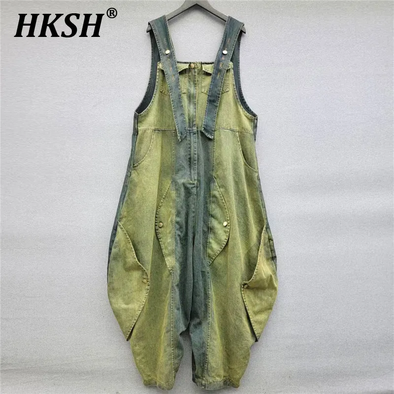 

HKSH Personalized Niche Design Irregular Cut Vintage Denim Pants Wide Leg Overalls Women Tide Spring High Waist Jumpsuit HK3961