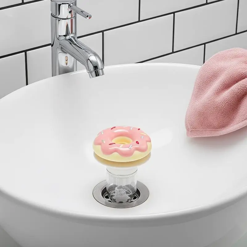 Cute Donut Shaped Ceramic Drain Stopper Hair Residue Catcher Strainer Cover for Bathroom Shower Tub Sink