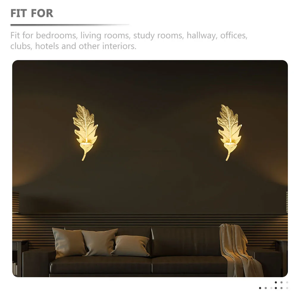 

2Pcs Metal Leaf Wall-Mounted Candleholder Decorative Nordic Style Stand for Living Room Bedroom Office Home Decor