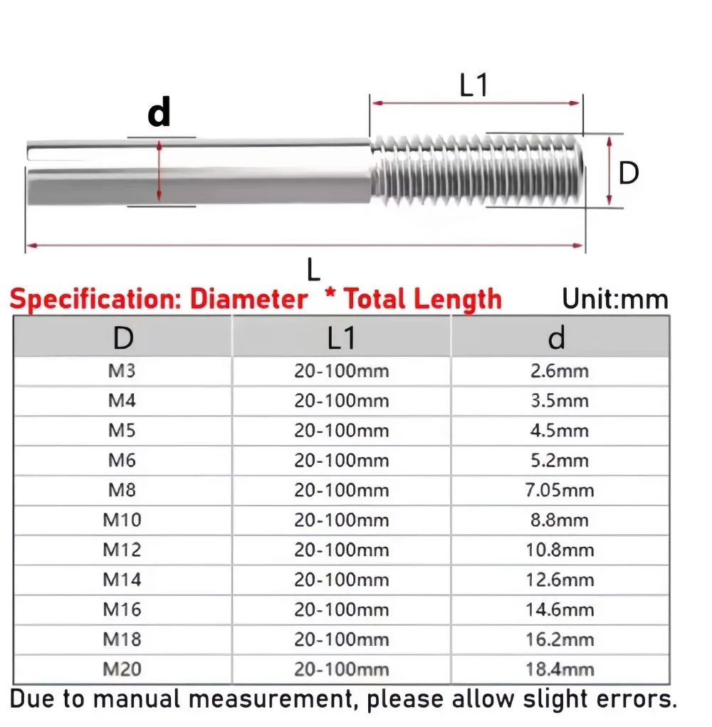 M8/M10/M12 304 Stainless Steel Semi‑Threaded Thread Rod, Cylindrical Bolts Screws 50‑500mm Corrosion‑Resistant Hardware