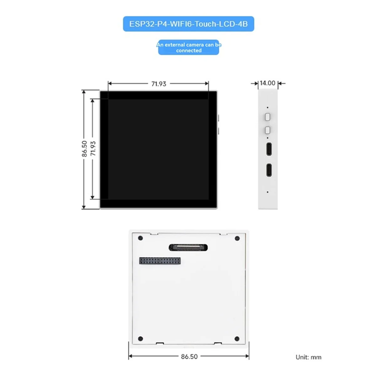 

ESP32 P4 Development Board 4 Inch Touch Display Panels RISC-V MCU Wifi 6 BT Module 720x720 32MB Flash SPI
