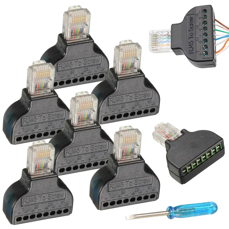 RJ45 To 8 Pin Screw Block Adapter with 8Pin Screw Terminal and RJ45 Plug for AV Network Internet Cable Connector