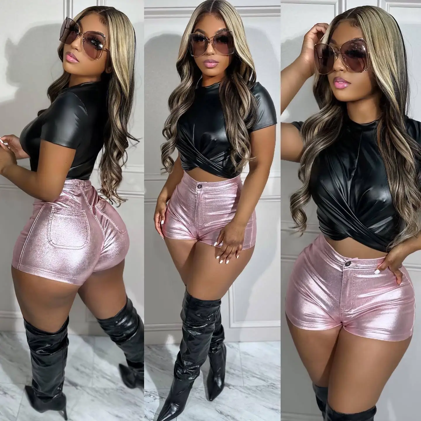 Women's Shiny Metallic Shorts Pants Summer Yoga High Waist Rave Dance Mini Shorts 2033 Fashion Streetwear Night Clubwear Y2k