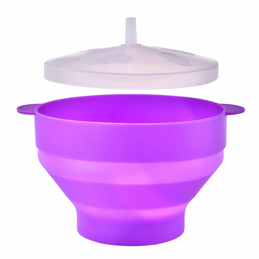 A24I Foldable Oven Bowl Popcorn Bowl Round Portable Popcorn Bowl with Lid for Home Use