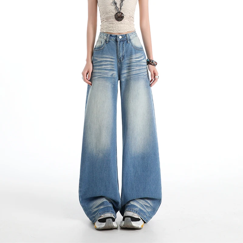 Vintage Wide Leg Jeans Women Summer Loose Casual Blue Streetwear Denim Pants Retro High Waist Harajuku Female Baggy New Trouser