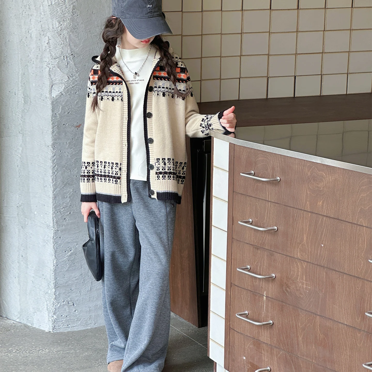 Kid Sweater 4-14Y Baby Girl Casual Fashion Spring&Autumn Fair Hooded Cardigan Tween Vintage Outfit Child Korean Style Knitted