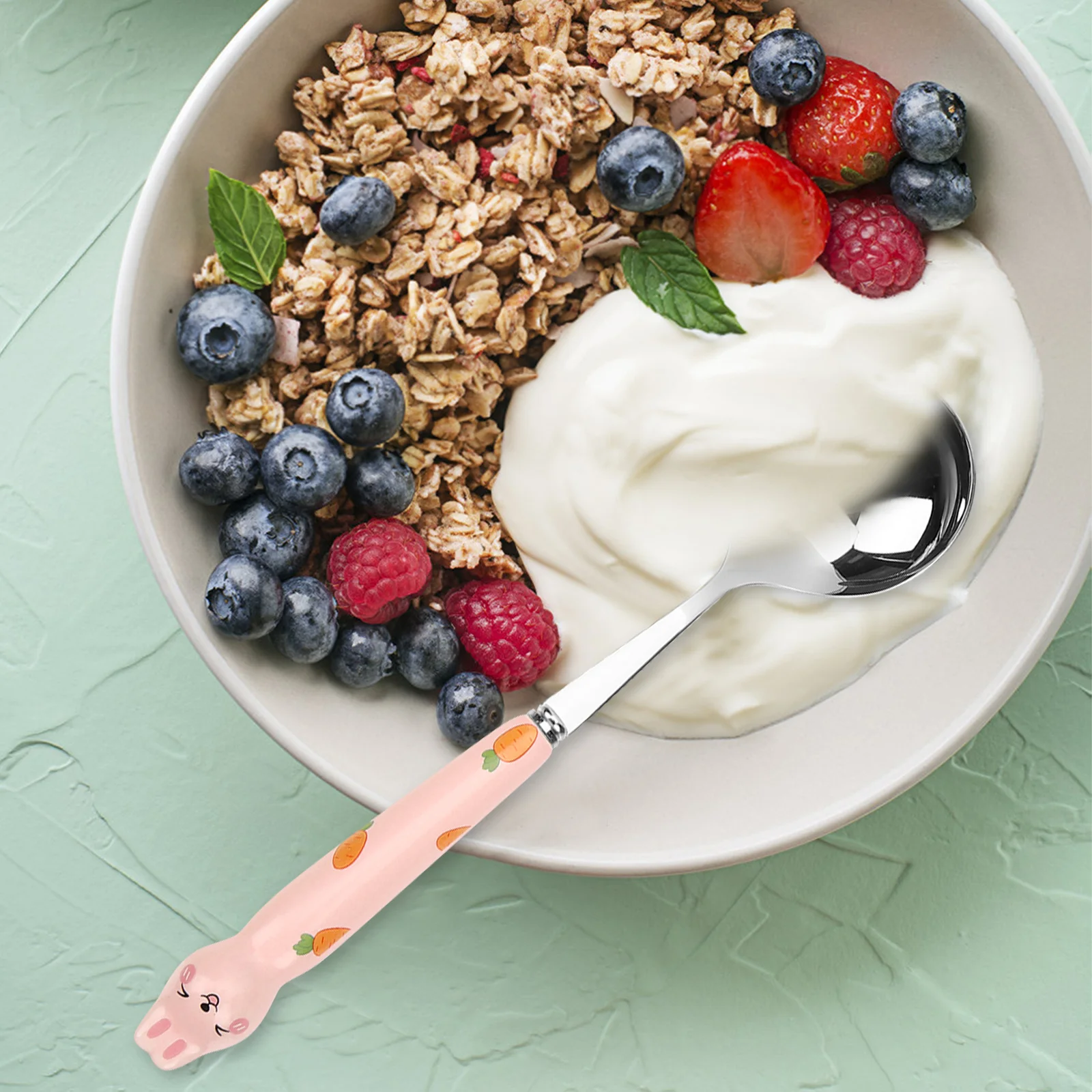 

4Pcs Adorable Rabbit Spoons Premium Dessert Spoons Stainless Steel Ceramic Handle for Ice Cream Coffee Yogurt Mixing Serving