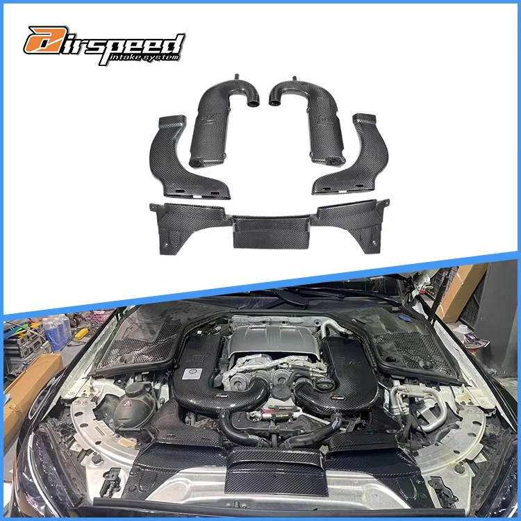 

Высококачественные комплекты автомобильного впуска холодного воздуха из сухого углеродного волокна 3K саржи для Merceder Benz AMG C63 W205 M177 4.0T