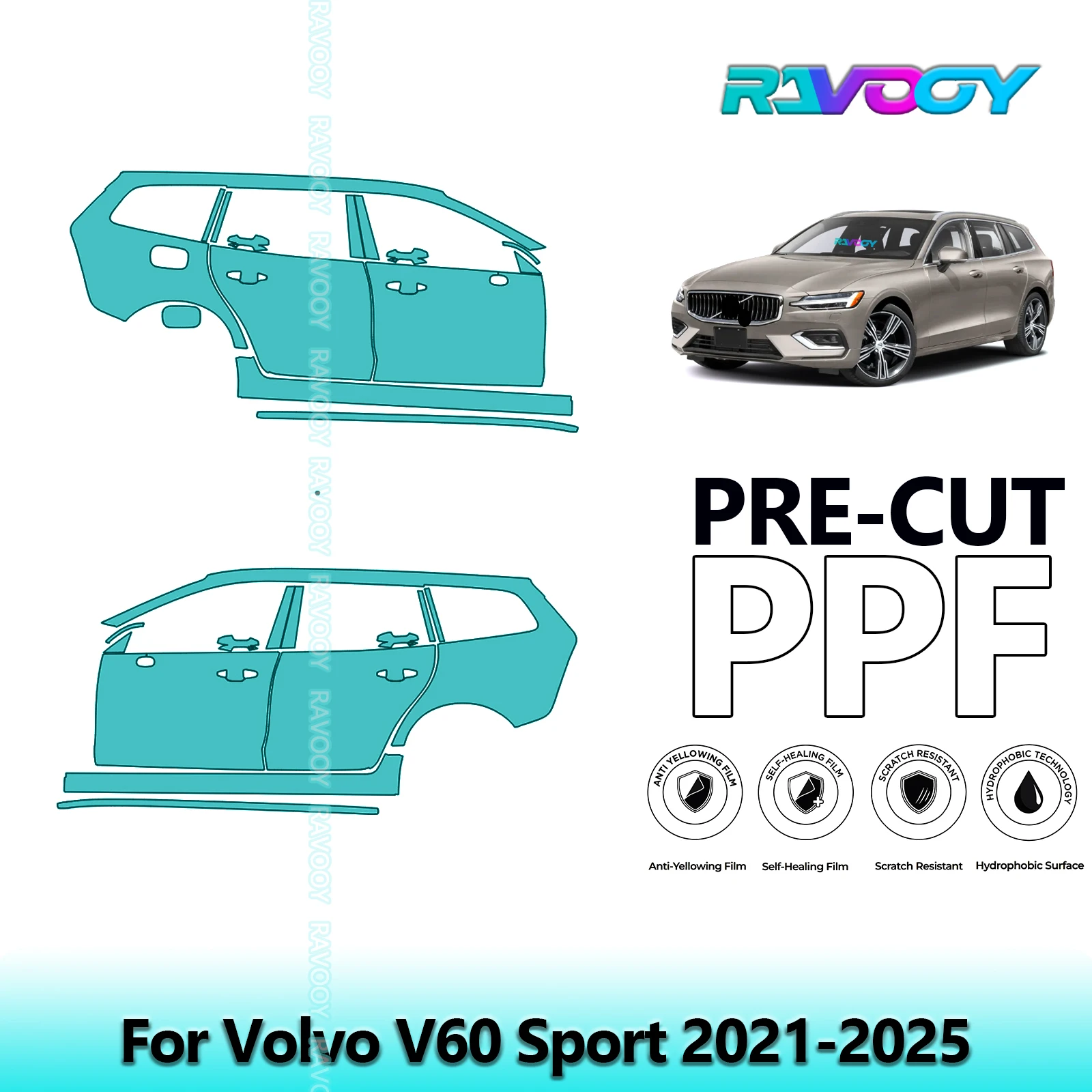 

For Volvo V60 Sport 2021-2025 8.5mil Clear Matte Pre-Cut PPF Door & A/B Pillar Kit TPU Paint Protection Film Set