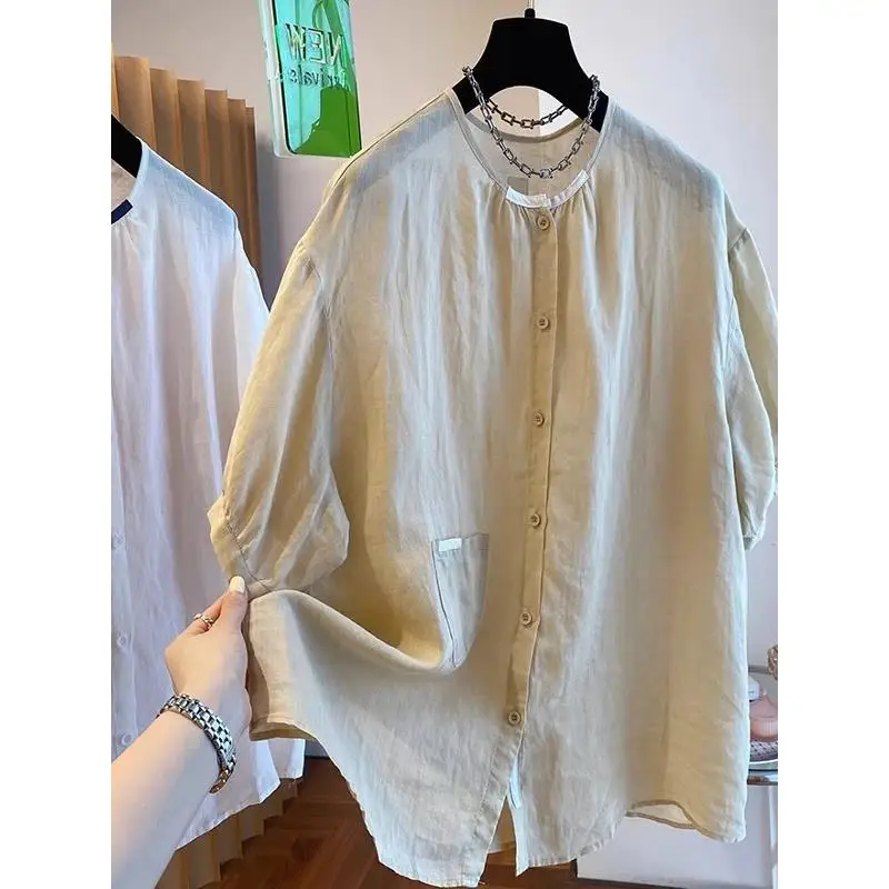 

Hong Kong Sle Color round Ne ort Sve irt ex Spring Summer New Loose Faionable Simple Trendy Top