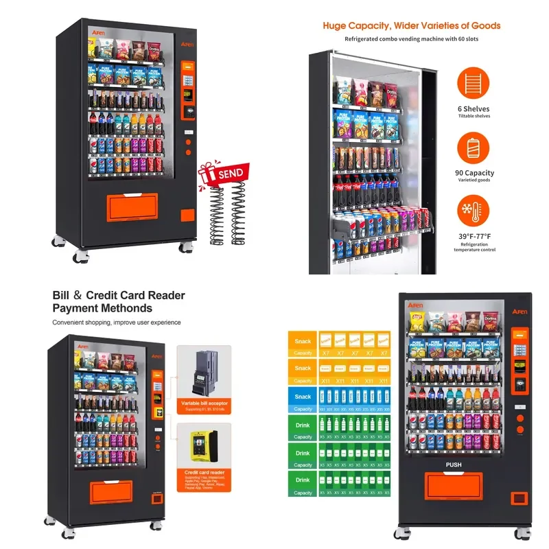 AFEN USA ships within 3 days, high-volume commercial beverage and snack vending machine that accepts coins and banknotes for