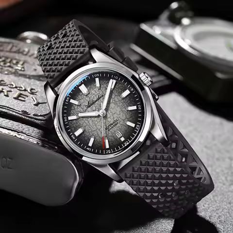 ADDIESDIVE New Gradient Mens Watches Stainless Steel K1 Mineral Glass Domed Glass Automatic Mechanical Watch AD2531 Rubber Strap