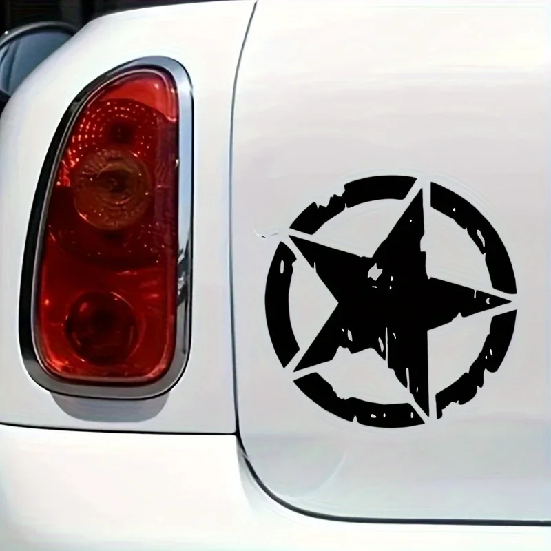 

1pc 2D Flat Damaged Five-Point Star Vinyl Decal, Reflective Waterproof Sticker for Trunk, Bumper, Motorcycle Helmet & Tank Lid
