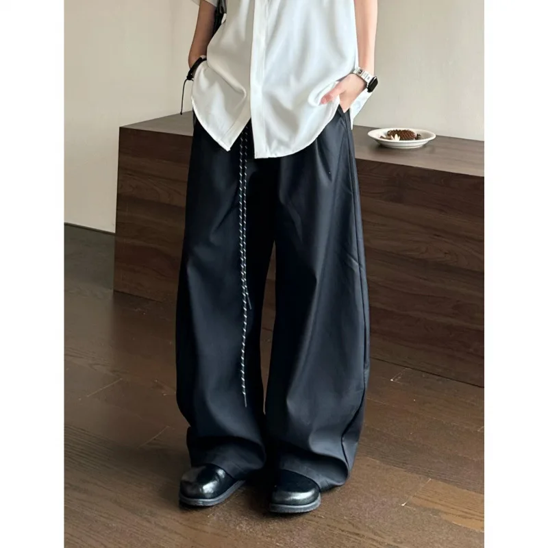 Unisex Suit Pants 2025 New High Waist Wide Leg Pants Drawstring Design Oversized Loose Ruched Drapey Women's Causal Trousers