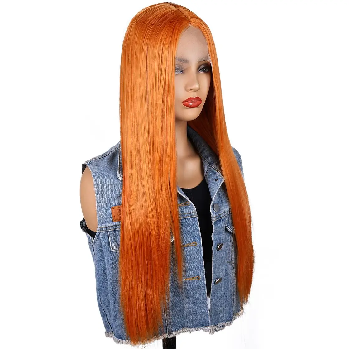 

BCHR Long Straight Lace Front Wig Natural Hairline Heat Resistant Synthetic Hair Orange Wigs for Women