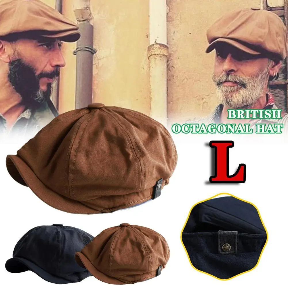 Men Vintage British Octagonal Newsboy Cap Cotton Blend Soft Flat Peaky Blinders Beret Adjustable Breathable Casual Ivy Hat