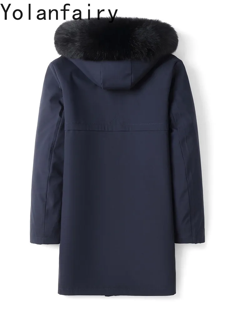 YOLANFAIRY Real Fur Coat Man Winter Hooded Fox Fur Collar Mid-length Warm Parkas Jacket Detachable Mink Fur Liner Coats Outwears