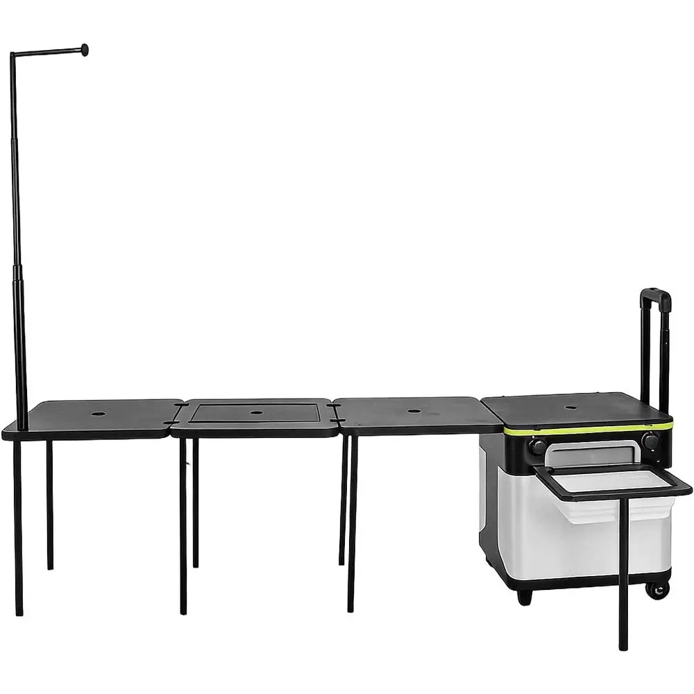Portable Camping Kitchen Station with Wheels, Light Poles, and BBQ for Outdoor Adventures