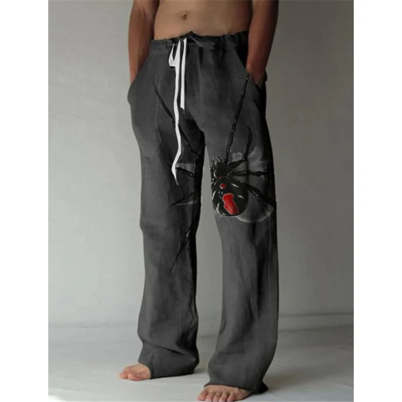 

Men Summer Beach Pants Elastic Waist Straight Leg Graphic-Red and Black Spider 3D Printing-Casual Pants Men Plus Size 6XL Pants