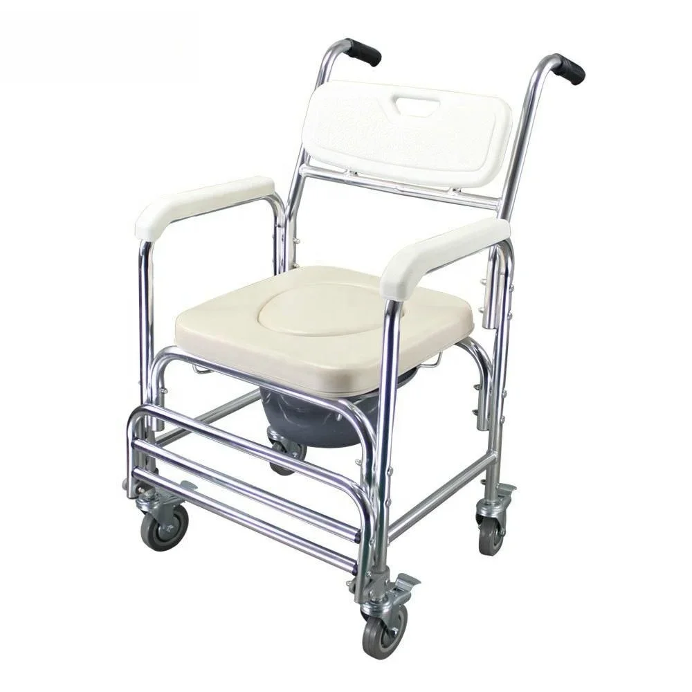 Aluminum Commode Chair with Wheels Toilet Chair for the Elderly with Wheels Toilet Stool Mobile Toilet Chair for the Disabled