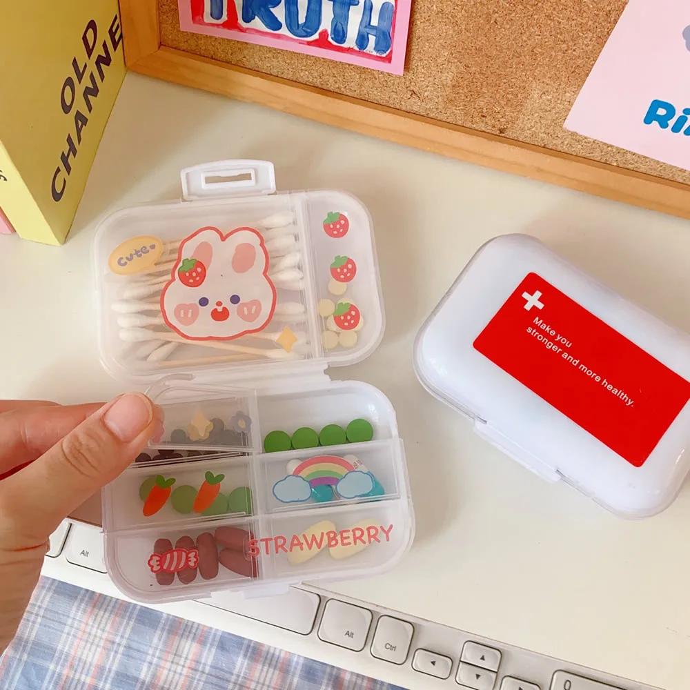 Portable Home Separate Medicine-Box Cute Travel Storage-Box Transparent Pill Box Mini Multi Grids Storage-Box Send Kawai Sticker