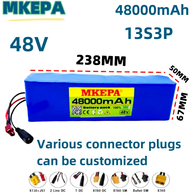 48V Brand New 13S3P 48V 48Ah 18650 Lithium Battery Pack + Built-in BMS 500-1000W Electric Bicycle Battery