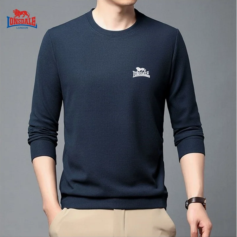 

Spring and Autumn men's high-quality embroidered logo simple business waffle long sleeved T-shirt round neck base shirt top