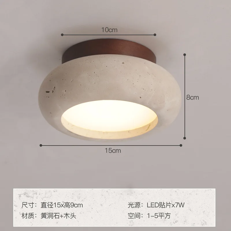 

Unique yellow Travertine Round Wooden Ceiling Lamp, Creamy Retro & Mid - Century Style, Ideal for Porch, Balcony & Corridor