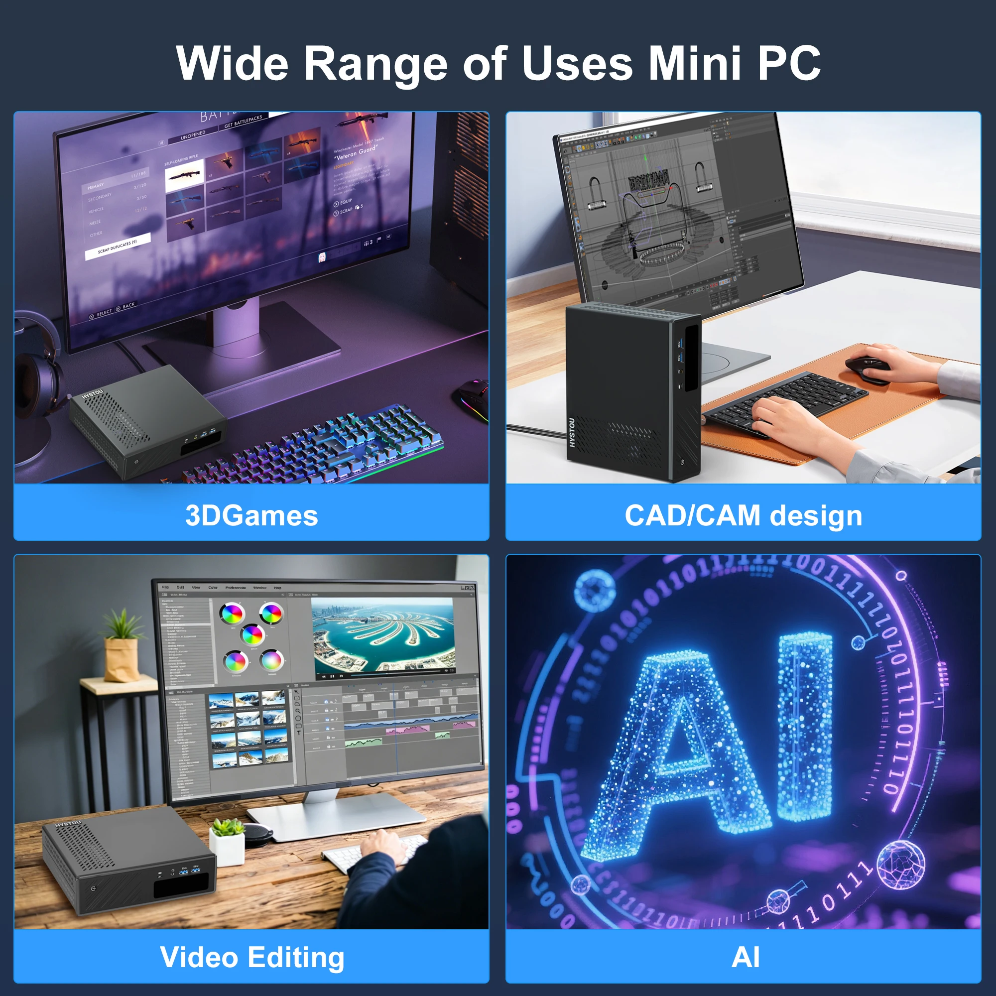 HYSTOU GT-U Mini Gaming PC Intel Core Ultra 5 135H RTX 5050 8G 14Core DDR5 SSD 2x2.5G LAN 4K Quad Display Support Win10/11 Linux