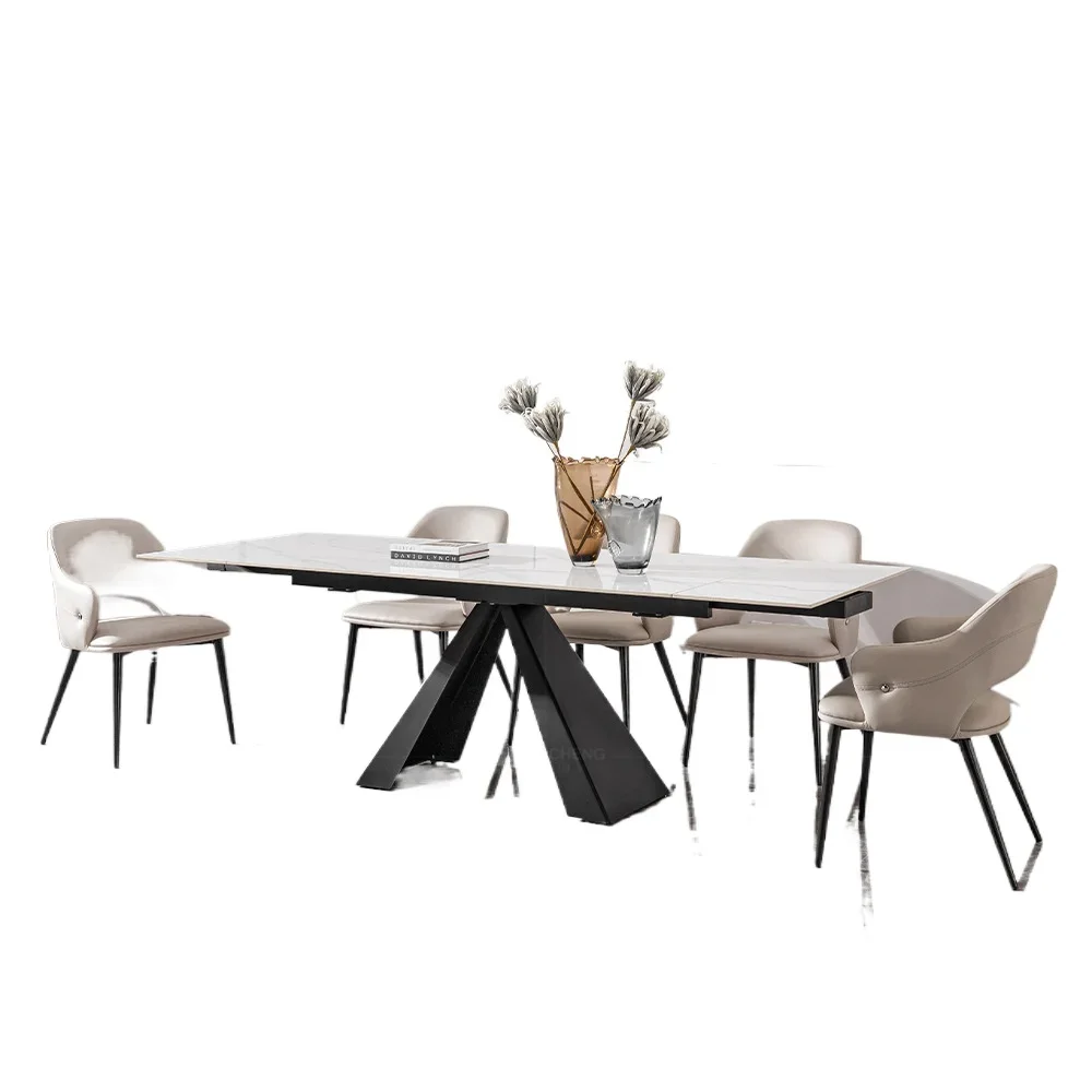 Italian minimalist rock slab dining table and chairs modern simple small apartment retractable dining table
