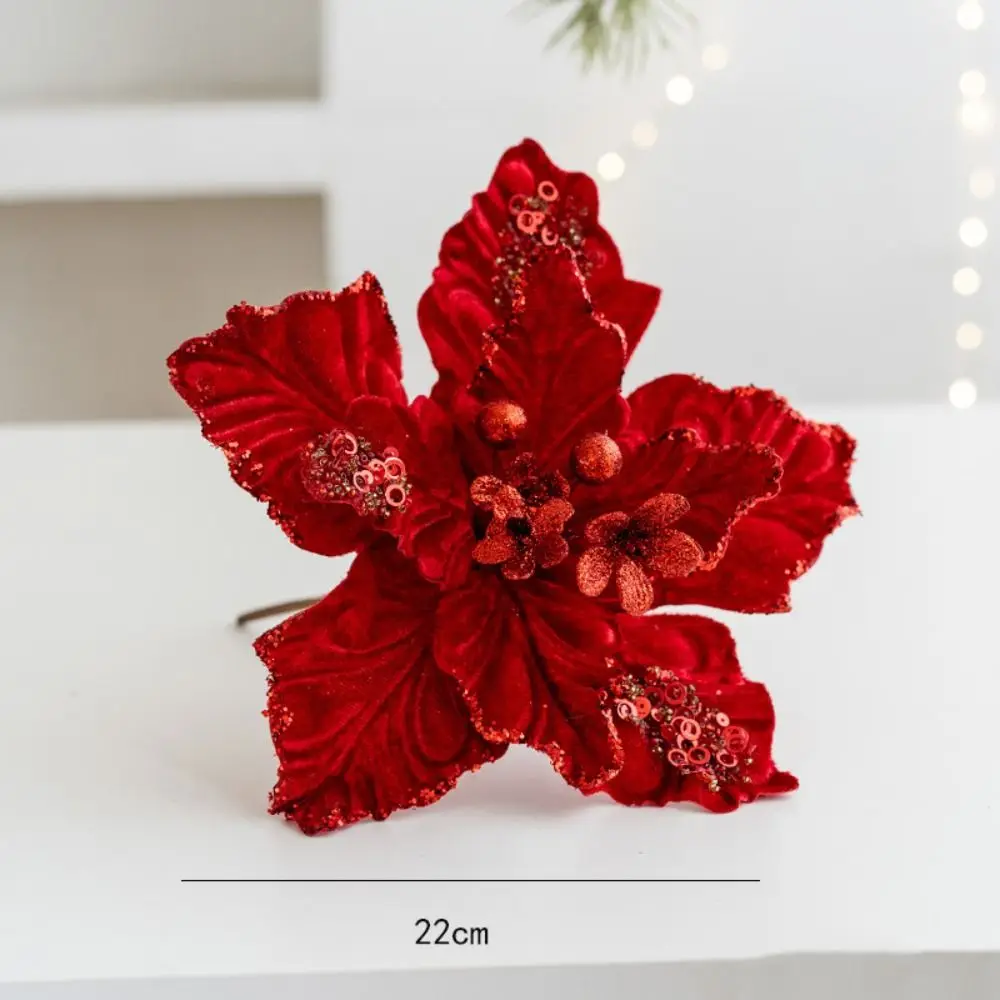 Hochwertige Stoff Kunststoff Weihnachten künstliche Blumen DIY Dekoration 22cm gefälschte Blumen Ornamente Weihnachten Baums chmuck Weihnachten