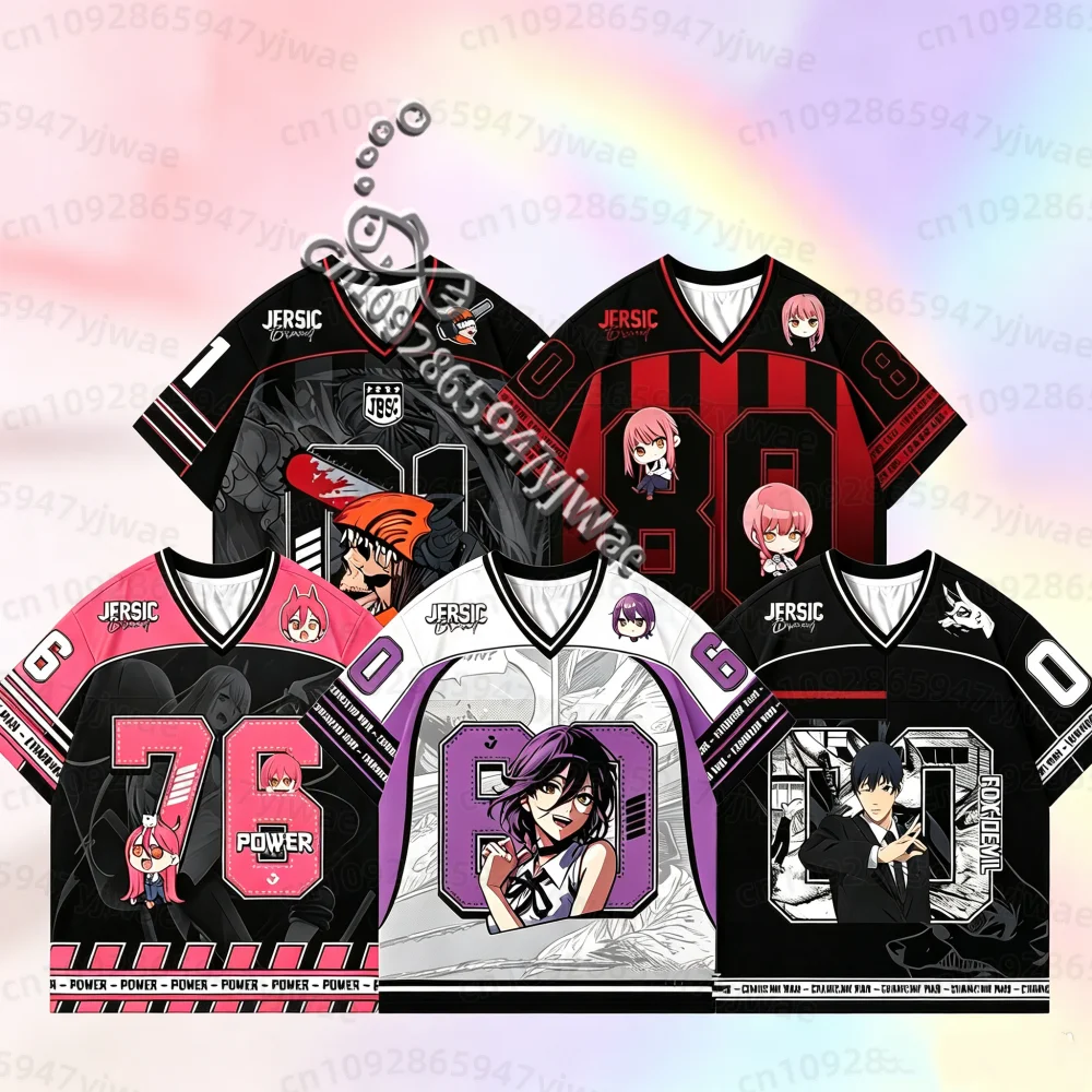 26 Summer Men's Women Short Sleeve T-Shirt Anime Chainsaw Man Denji Makima Asa Mitaka print Jersey Men's Name Tag  T-Shirt