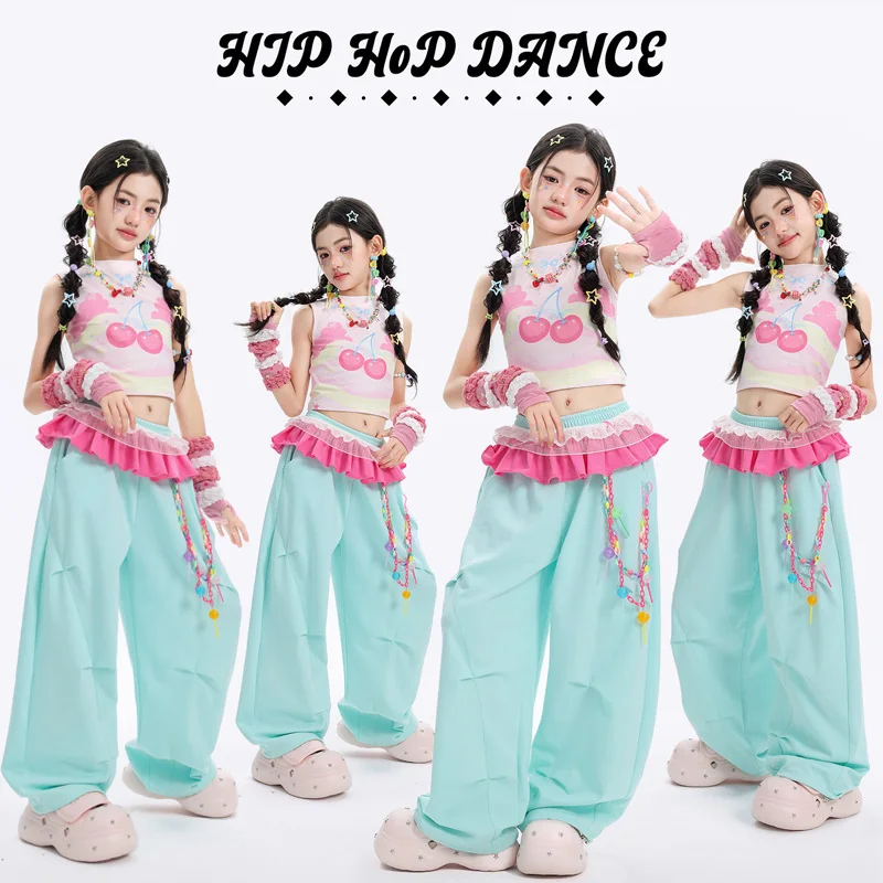 Top Corto Color Caramelo, Pantalones Azules para Baile Urbano, Ropa Hip Hop, Disfraz de Danza Moderna y Jazz, Ropa para Actuaciones en Grupo
