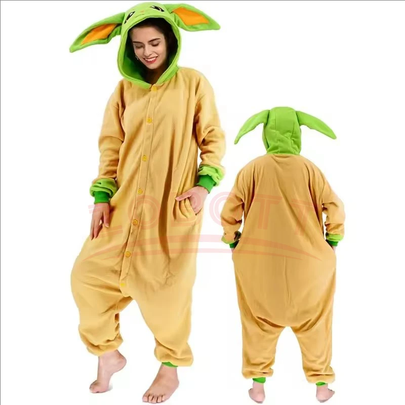 Disfraz de Cosplay The Mandalorian Yoda Baby Grogu Onesies pijamas amantes del invierno Anime Kigurumi adultos hombres mujeres ropa de casa de dibujos animados