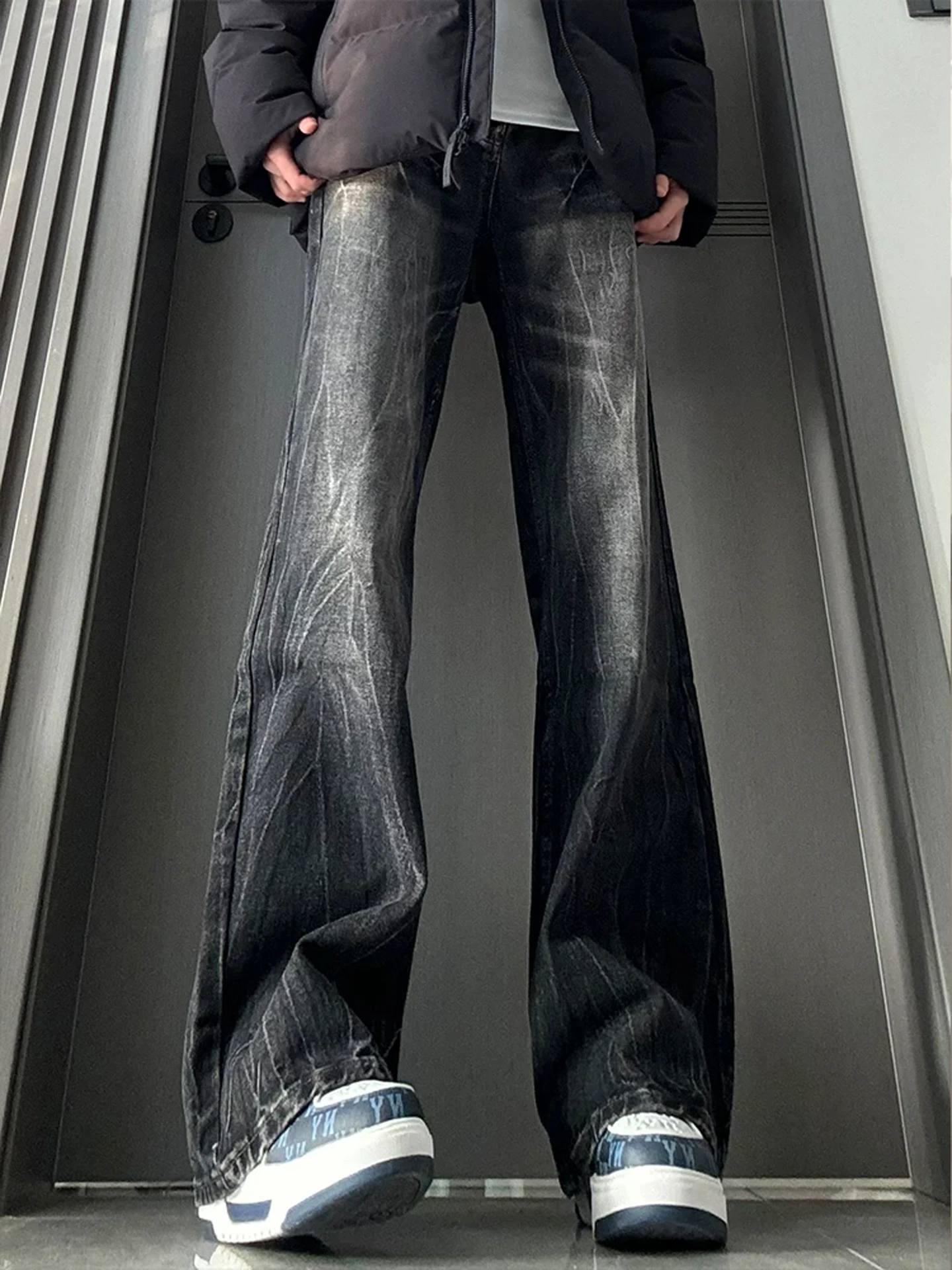 

Джинсы Bla Lightning Bamboo Node Thiened Fce, прямые, мужские, с высокой талией, прямые брюки-трубы, с эффектом удлинения