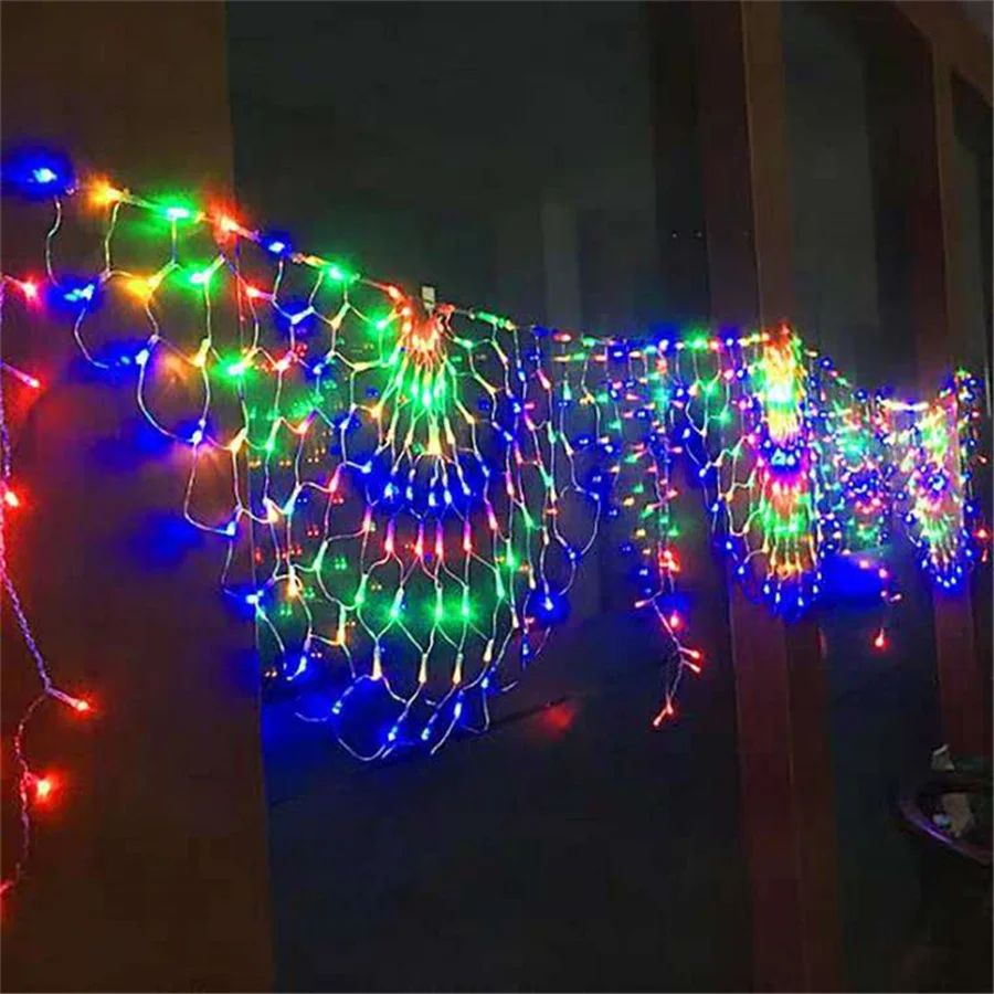 Guirnalda de luces LED de malla de pavo real para cortina navideña, 3M, 8 modos, guirnalda de luces de hadas para jardín, decoración para fiesta de boda al aire libre en el hogar