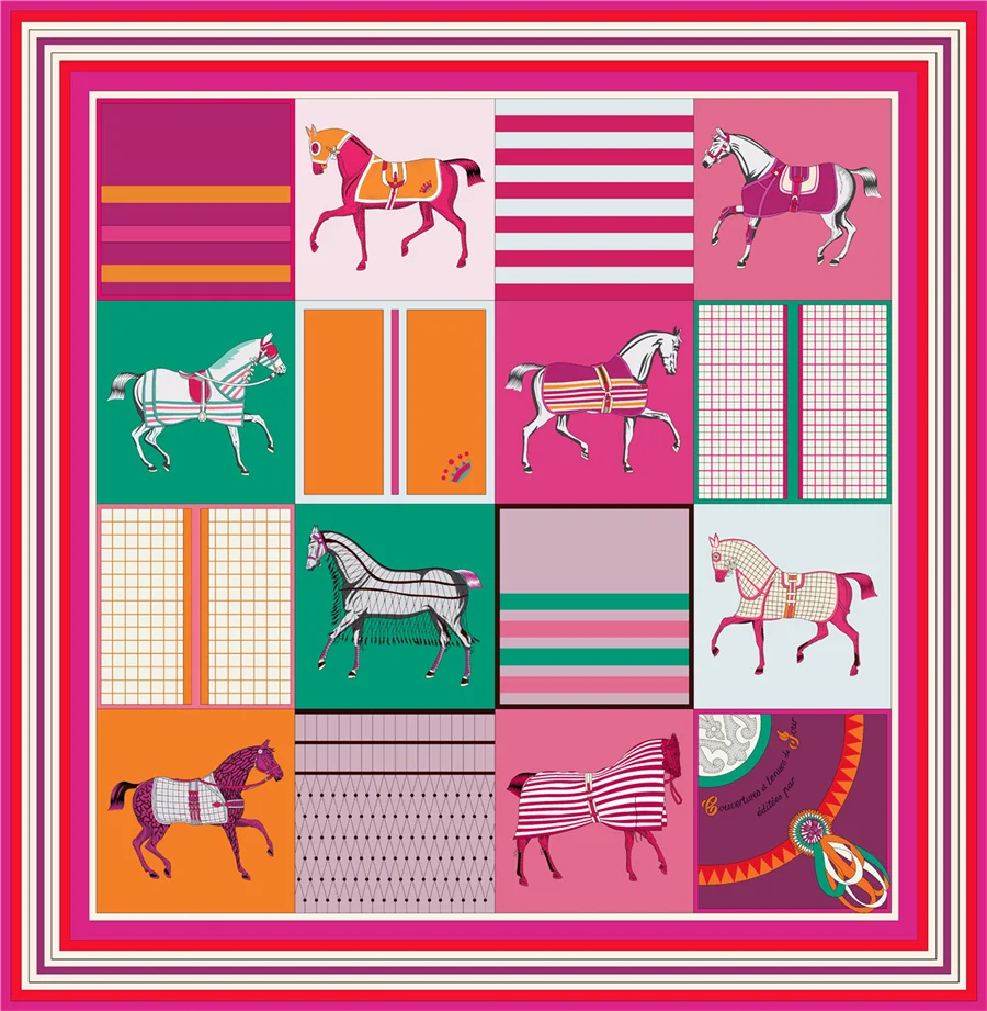 90X90Cm Nieuw Design Paard Universum Bedrukt Twill Zijden Sjaal Vierkante Sjaals Dame Wraps Hoofddoek Vrouw Nek Sjaal Wraps Echarpes