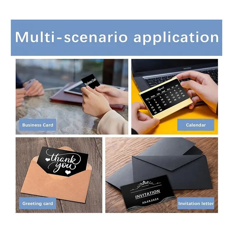 A33R-300 Pcs Metal Business Cards Black Metal Business Card Blanks For CNC Engraver Laser Engraving Thickness 0.2Mm