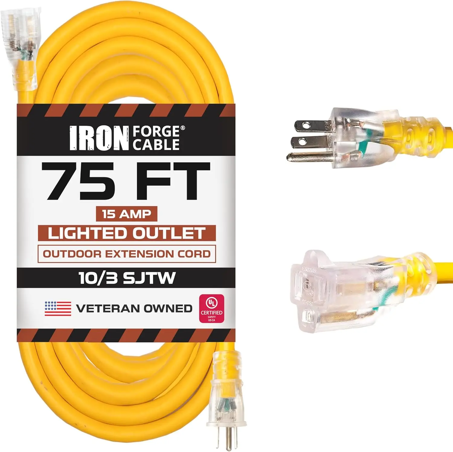 Heavy Duty Extension Cord Outdoor 3 Prong, Weatherproof Yellow Power Cable