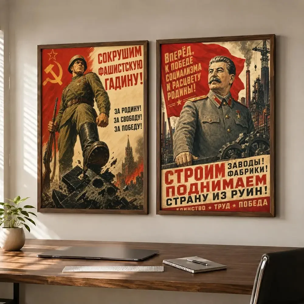 Historical Lenin Stalin Soviet Union Retro Poster Self-adhesive Waterproof Paper Sticker Art Coffee House Bar Room Wall Decor