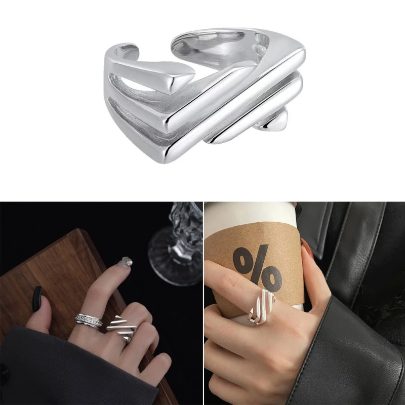 Square Imprinted Strips Rings Adornment Irregular Geometric Opening Finger Rings Comfortable Fit Rings Embellishment Y08E