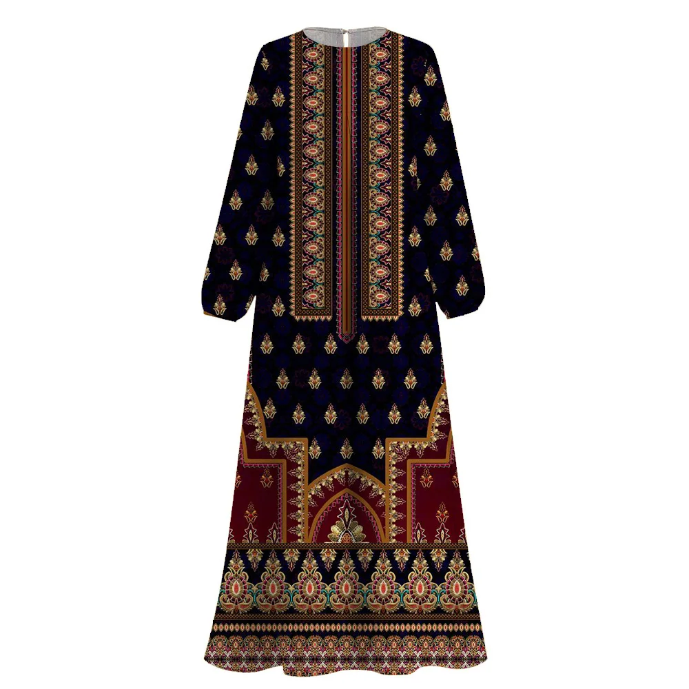 2024 Muslim Abayas African Dresses Demure Ramadan Muslim Printing Femme Abaya Turkey Dubai Round Neck Islam Clothing Abaya Dress